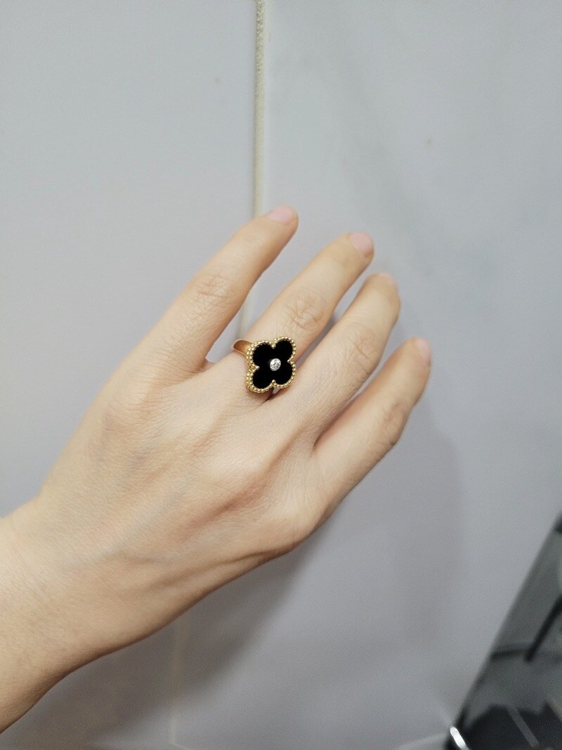 (8호) 블랙 오닉스 다이아 18k 빈티지 알함브라 반지 - 리본즈(REEBONZ)