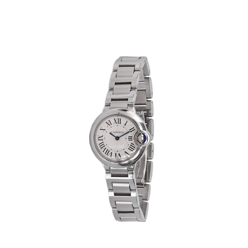 실버 화이트 발롱 블루 스몰 쿼츠 스틸 시계 (28mm) - Cartier