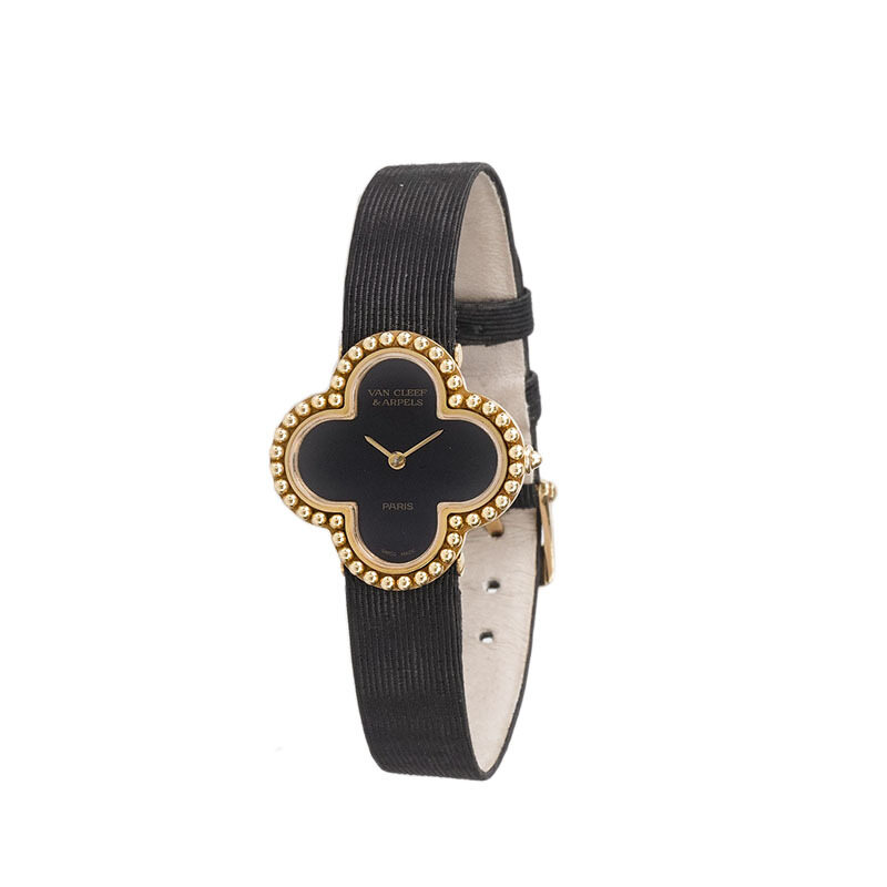 블랙 오닉스 알함브라 스몰 쿼츠 가죽 시계 (26mm) - Van Cleef & Arpels