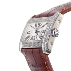 브라운 화이트 다이아 탱크 도반 쿼츠 가죽 시계 (35mm) 썸네일 1