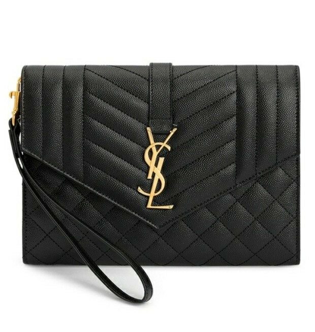 생로랑 블랙 마틀라세 모노그램 금장 스트랩 파우치 651030 BOW91 1000 [국내발송] - Saint Laurent