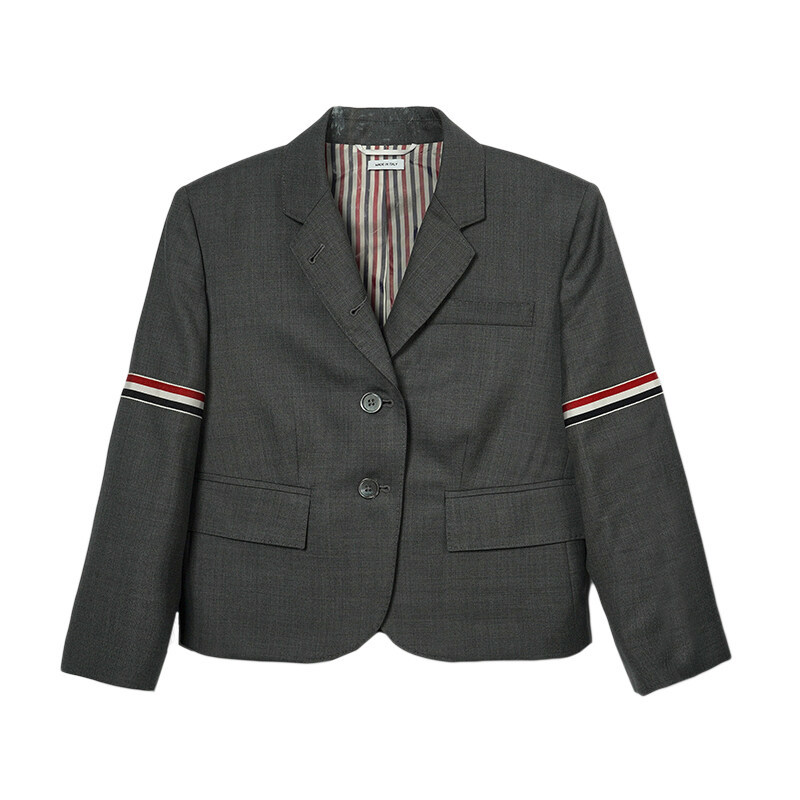 (55) SS 그레이 RWB 암밴드 크롭 블레이저 - Thom Browne