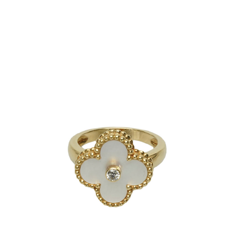 (10호) 화이트 마더오브펄 다이아 18K 빈티지 알함브라 반지 - Van Cleef & Arpels