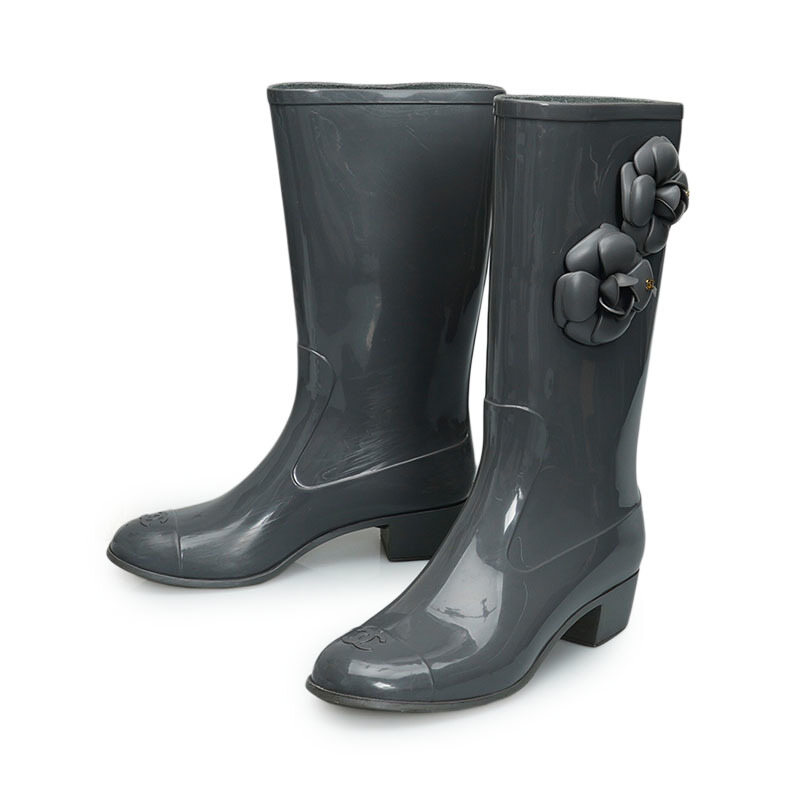 (240mm) Gray Rubber CC Logo Womens Rainboots - 리본즈(REEBONZ)