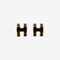 에르메스 미니 팝아슈 H 이어링 귀걸이 골드 블랙 H608002F 03
