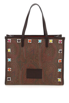 FW22 Etro paisley medium shopping bag with studs Tote bag 1N008 8665