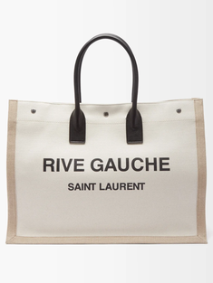 생로랑 Rive Gauche logo printed linen blend tote bag 1470751