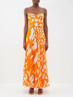여성 Capri printed silk chiffon maxi dress Orange
