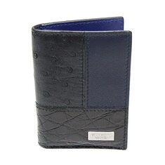중고 Ferragamo(페라가모) 66 0225 블랙 크로커다일 오스트리치 네이비 레더 투톤 카드 지갑