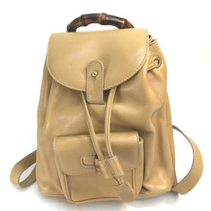 003・1705・0030 purse Bamboo Backpack Backpack Leather Beige x GoldHardware