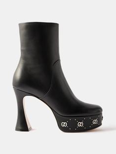 구찌 여성 Logo sole 75 leather platform boots Black
