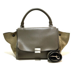 2way Trapeze Bag Shoulder Bag Hand Bag Suede / Leather Charcoal gray