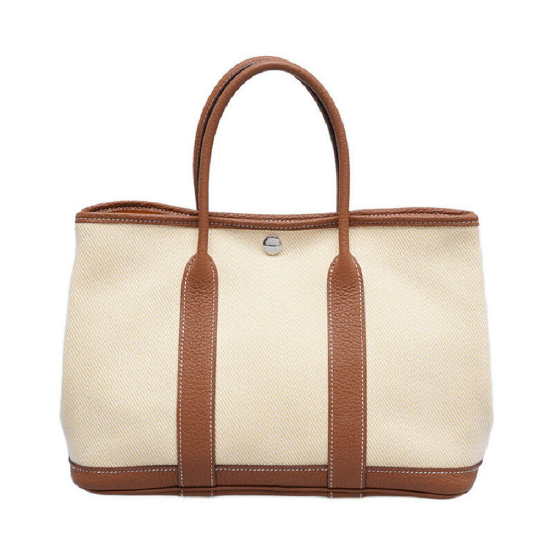 브라운 아이보리 패브릭 가든 파티 30 토트백 - Hermes