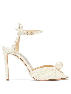 지미추 Sacora 100 faux pearl embellished satin sandals 1316081