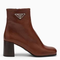프라다 FW22/23 Brown leather ankle boots with logo triangle 1T930M065070/L_PRADA-F0046