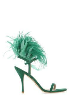 스튜어트와이츠먼 GREEN Emerald green suede Plume 100 sandals JP1