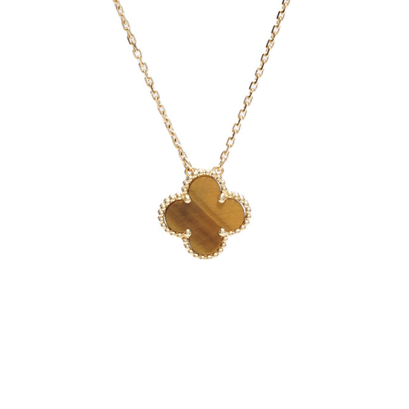 옐로우 타이거즈 아이 18K 빈티지 알함브라 목걸이 - Van Cleef & Arpels