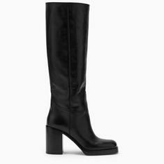 프라다 FW23/24 Knee high boot with heel in black leather 1W281N090070/N_PRADA-F0002