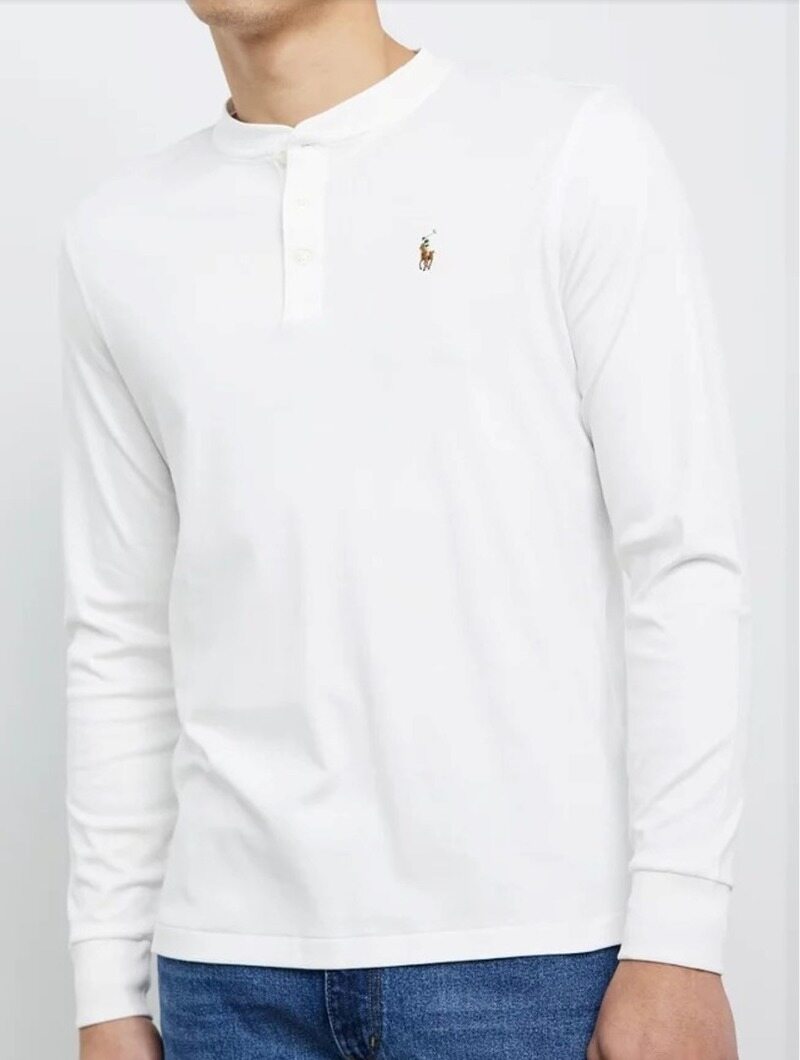 폴로 랄프로렌 커스텀슬림핏 화이트 헨리넥 롱슬리브 티셔츠 - Polo Ralph Lauren