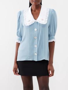 알렉산드라리치 Floral embroidered ruffle trim crepe blouse 1537978