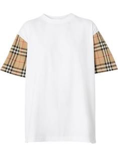 버버리 여성 체크 슬리브 화이트 티셔츠 White