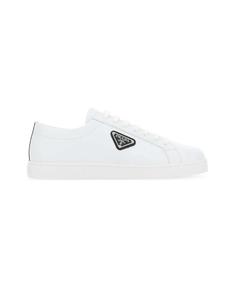 프라다 남성 Logo Plaque Lace up Sneakers White/black
