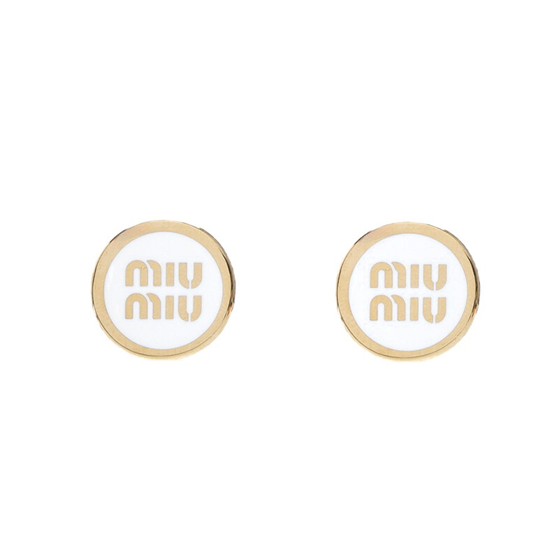 화이트 골드 메탈 에나멜 로고 귀걸이 - Miu Miu