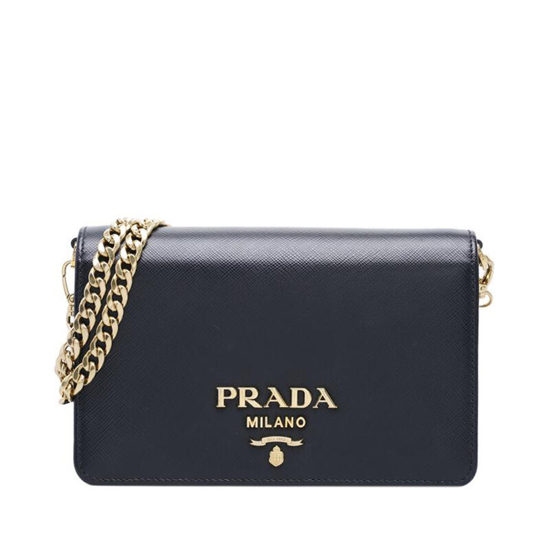 블랙 사피아노 WOC 금장 체인 미니 크로스백 - Prada