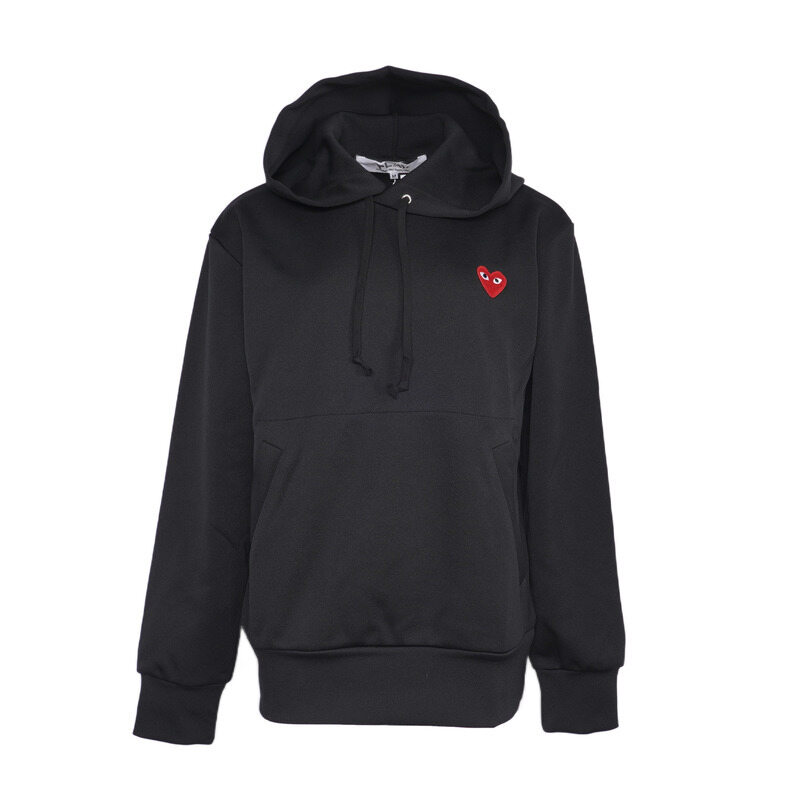 (95) 블랙 폴리에스터 레드 하트 와펜 남성 후드 티셔츠 - Comme des Garcons