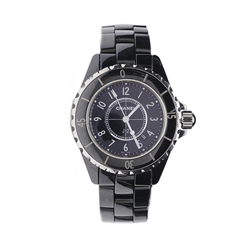 블랙 세라믹 J12 베젤 쿼츠 스틸 시계 (33mm) - Chanel