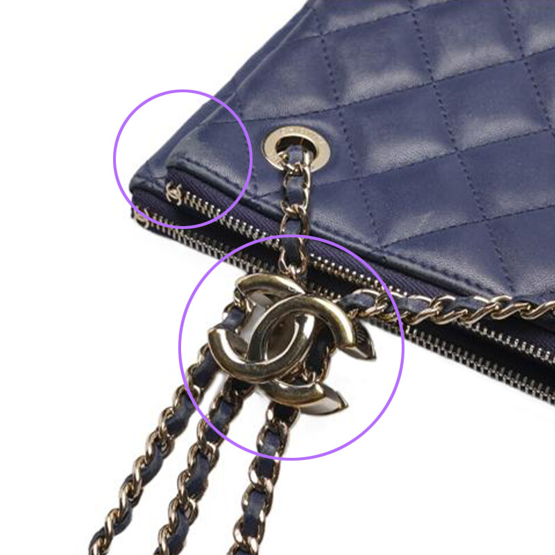 CHANEL Navy Double Pouch Gold Chain Crossbody Bag 22.5