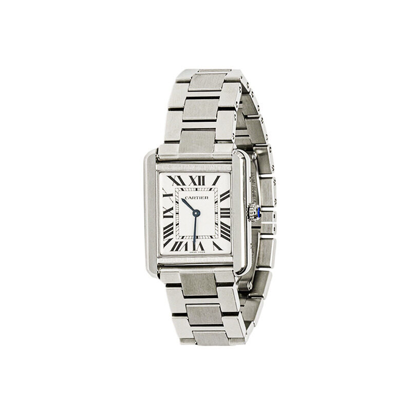 실버 화이트 탱크 솔로 스몰 쿼츠 스틸 시계 (24mm) - Cartier