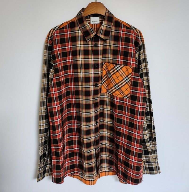 M 버버리 멀티 체크 포켓 남성 오버핏 셔츠 8023916 - Burberry