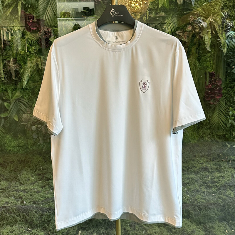 브루넬로 쿠치넬리 남성 반팔티 로고 엘라 화이트 MW8577427T CQI67 - Brunello Cucinelli