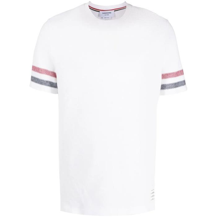 [국내발송] 톰브라운 RWB 트리밍 텍스처 코튼 반팔티 화이트 MJS204A J0046 100 - Thom Browne