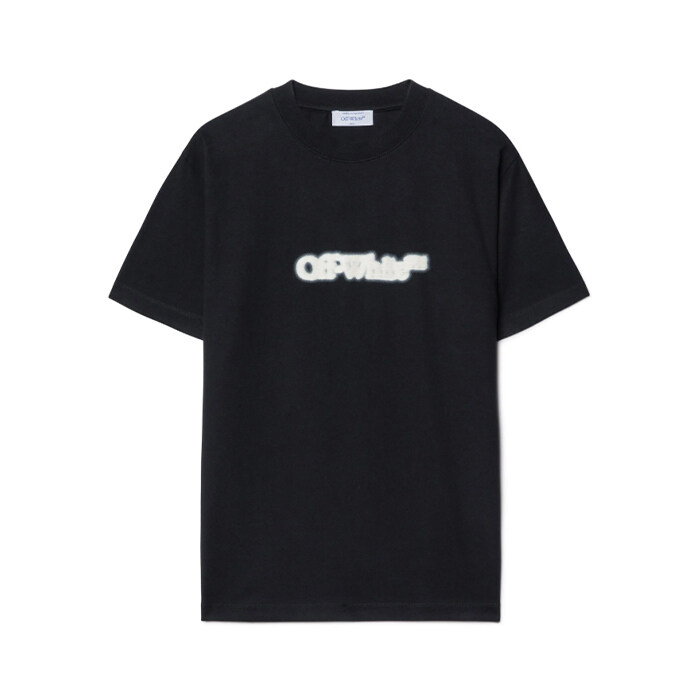 25SS 오프화이트 스프레이 로고 프린팅 블랙 슬림 티셔츠 OMAA027S25JER00B 1001 - Off White