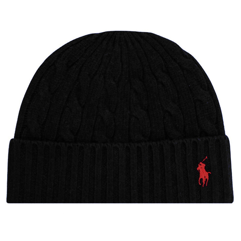 23FW 포니 로고 자수 케이블 비니 블랙 449891274 001 - Polo Ralph Lauren