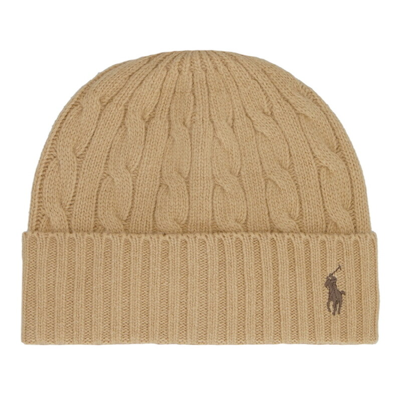 23FW 포니 로고 자수 케이블 비니 카멜 449891274 004 - Polo Ralph Lauren