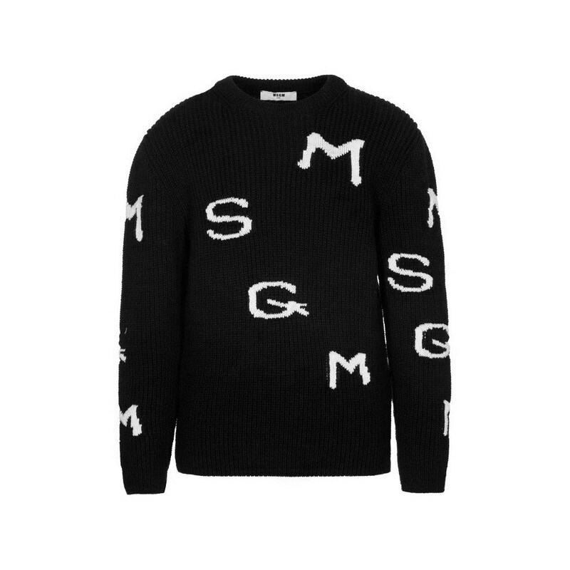 22FW 키즈 로고 프린트 골지 니트 블랙 MS029251 110 - MSGM