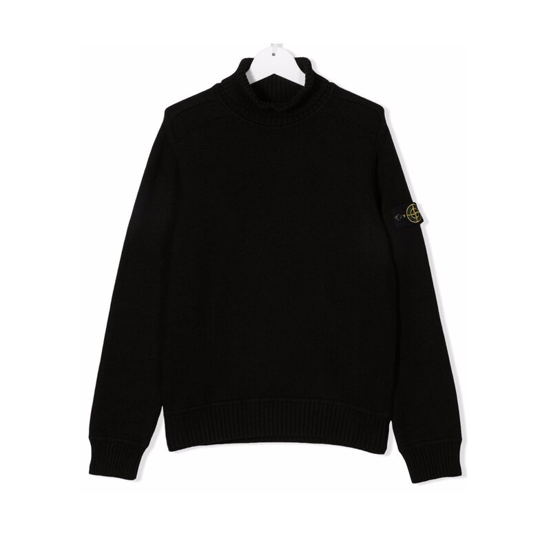 21FW 키즈 와펜 터틀넥 니트 블랙 7516504A2 V0029 - Stone Island