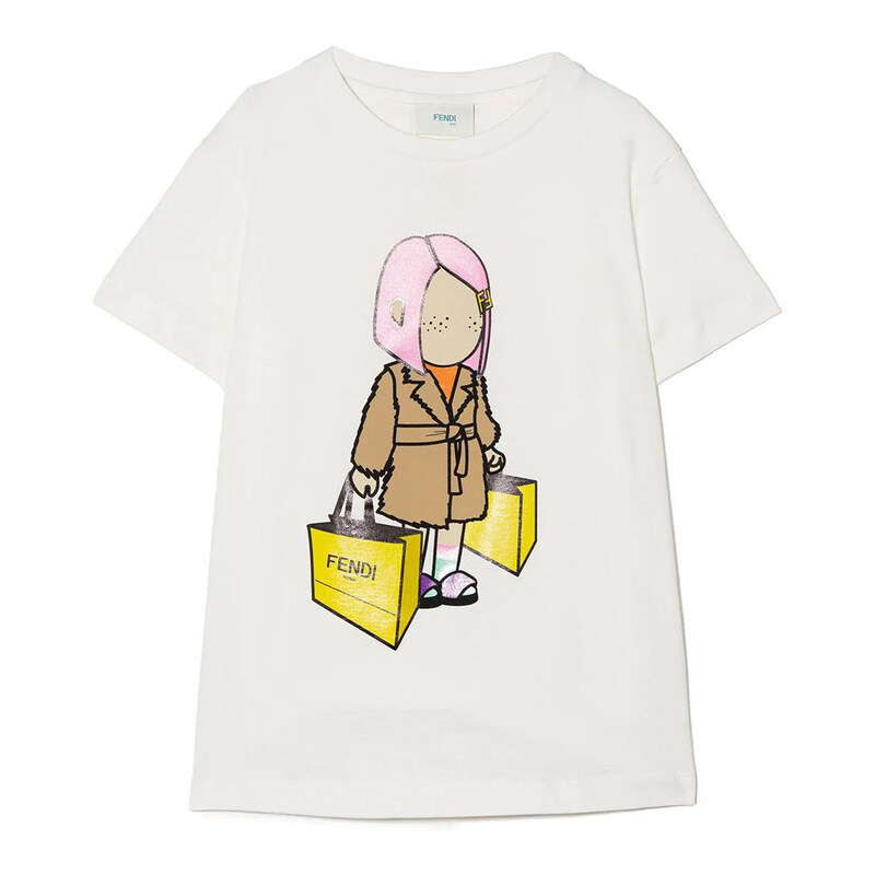 23SS 키즈 돌 프린트 티셔츠 화이트 JFI248 7AJ F0TU9 - Fendi