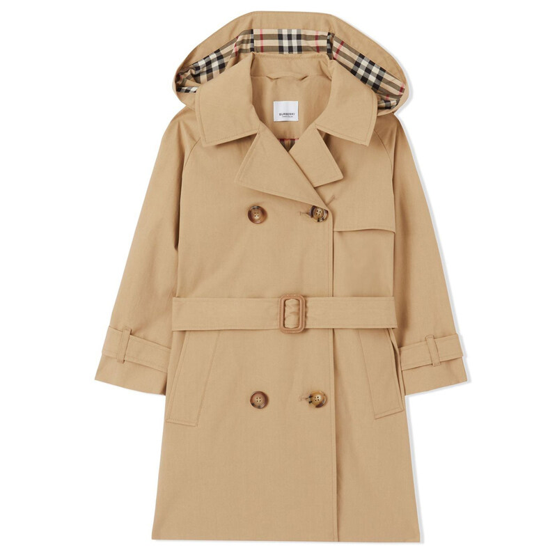 22FW 키즈 체크 트리밍 후드 트렌치코트 8053878 - Burberry