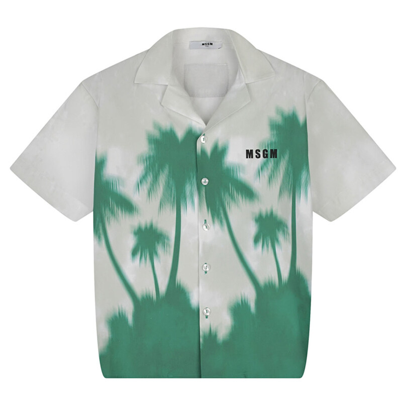 22SS 키즈 야자수프린트 반팔 셔츠 그린 MS029026 080 - MSGM