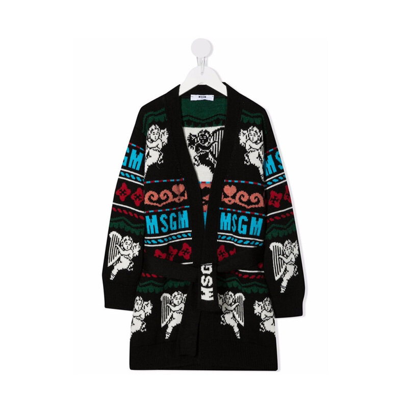 21FW 키즈 타이 니트 가디건 블랙 MS027747 200 - MSGM