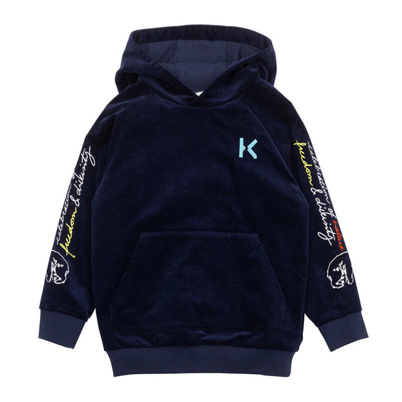 22FW 키즈 로고 슬로건 후드티 네이비 K25692 868 - Kenzo