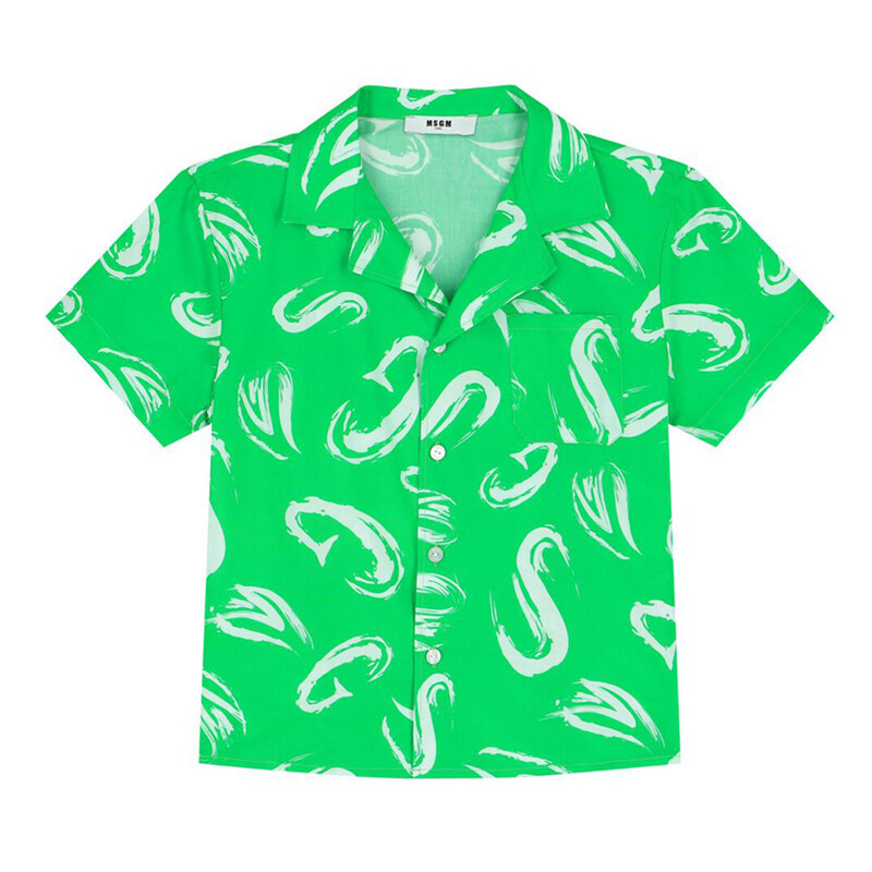 24SS 키즈 로고 패턴 숏슬리브 셔츠 S4MSJBSI244 080 - MSGM