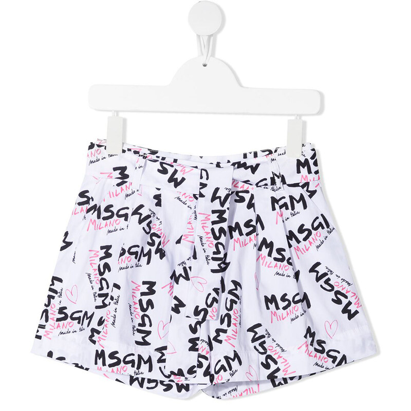 21SS 키즈 올 오버 로고 숏 팬츠 화이트 MS026945 001 - MSGM