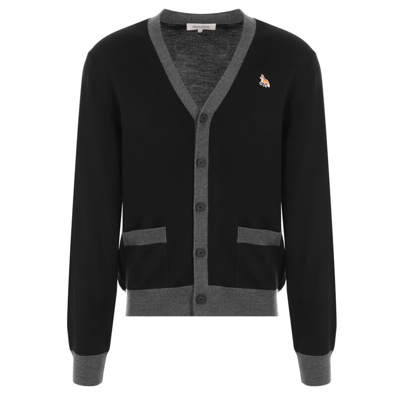 24FW 폭스 패치 울 가디건 블랙 MM00505KT1036 P199 - Maison Kitsune