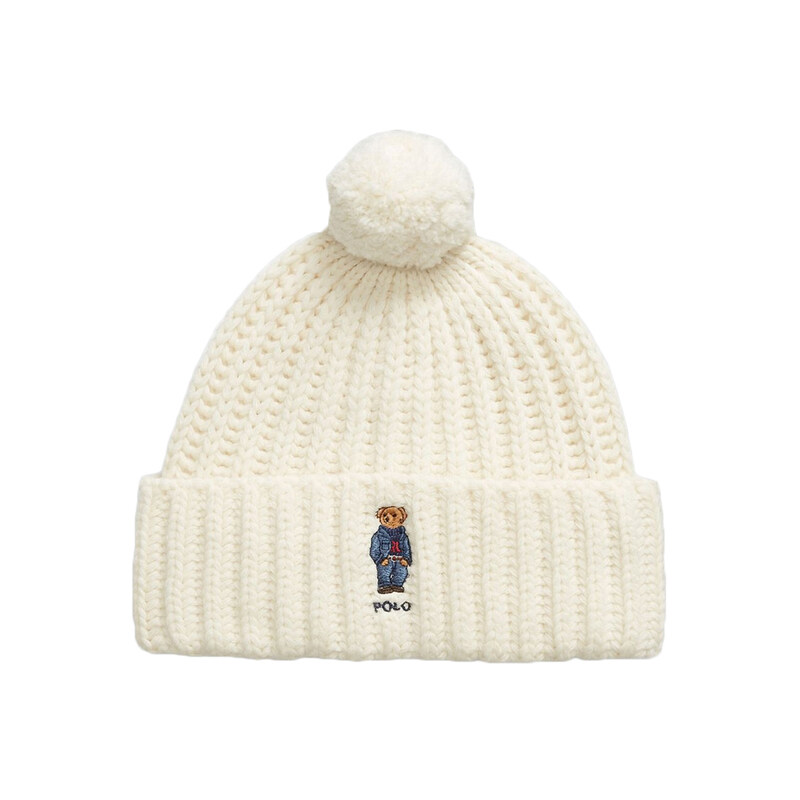 23FW 베어 자수 케이블 폼폼 비니 크림 455922982 001 - Polo Ralph Lauren