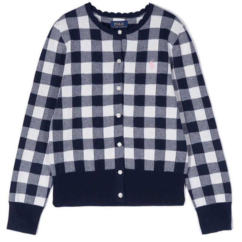 23SS 키즈 여성 체크 패턴 가디건 네이비 862045 004 - Polo Ralph Lauren